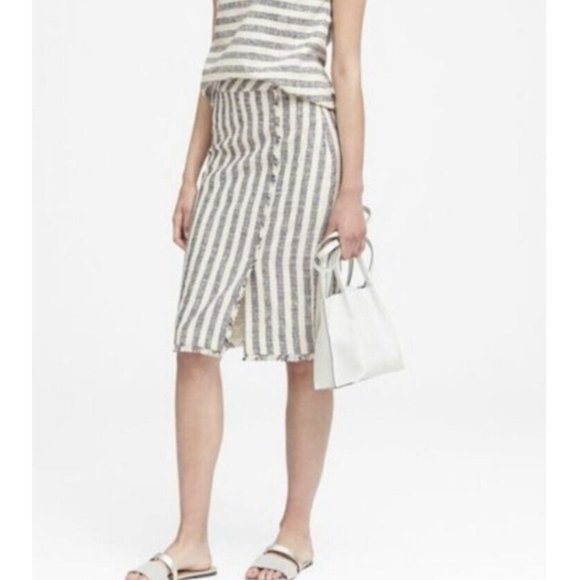 Banana Republic Striped Tweed Fringe Pencil Skirt - Picture 1 of 9